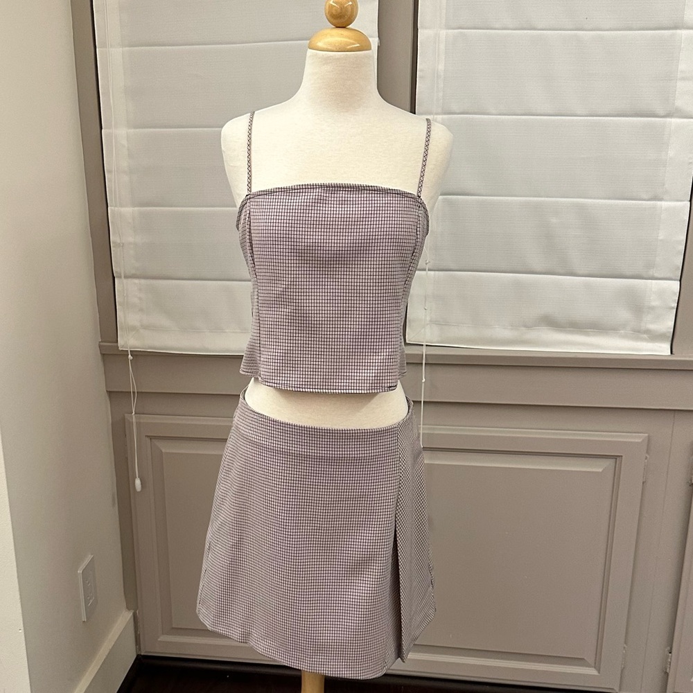 BCBG Lavender plaid pattern skirt & top Matching Set